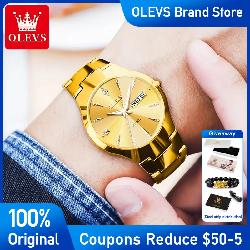 OLEVS 8697 Mens Watch Top Brand Stainless steel Golden Quartz Men's Wristwatch Waterproof Luminous Dual calendar luxury Reloj
OLEVS 8697 Mens Watch Top Brand Stainless steel Golden Quartz Men's Wristwatch Waterproof Luminous Dual calendar luxury Reloj