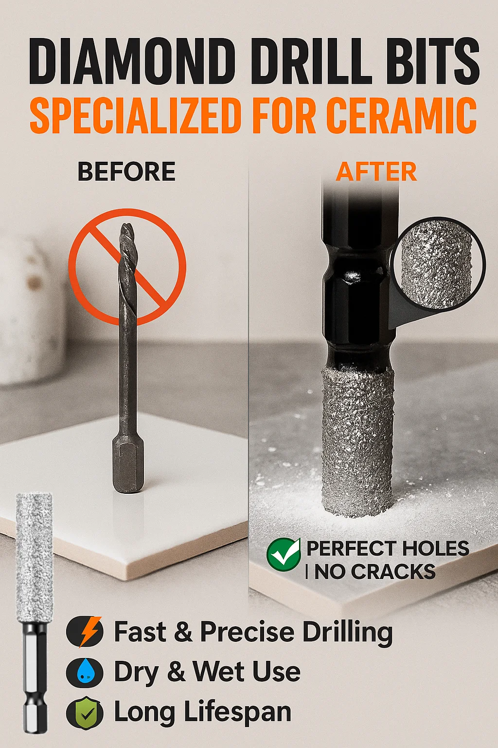 Diamond Drill Bit for Ceramic dry beat
Diamond Drill Bit for Ceramic dry beat