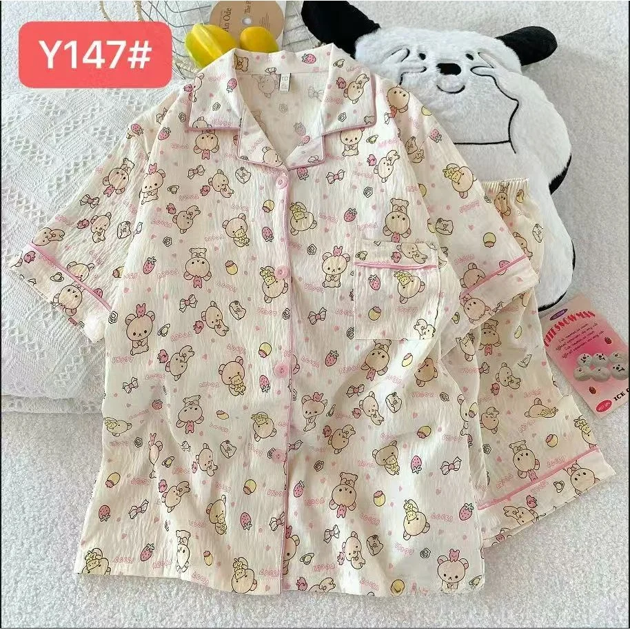 Cute Pink Cloud Cotton Spwear Bear Print Home Clothes Long Sve ort Sve Women's Comfortable Home Suit Summer Thin
Cute Pink Cloud Cotton Spwear Bear Print Home Clothes Long Sve ort Sve Women's Comfortable Home Suit Summer Thin