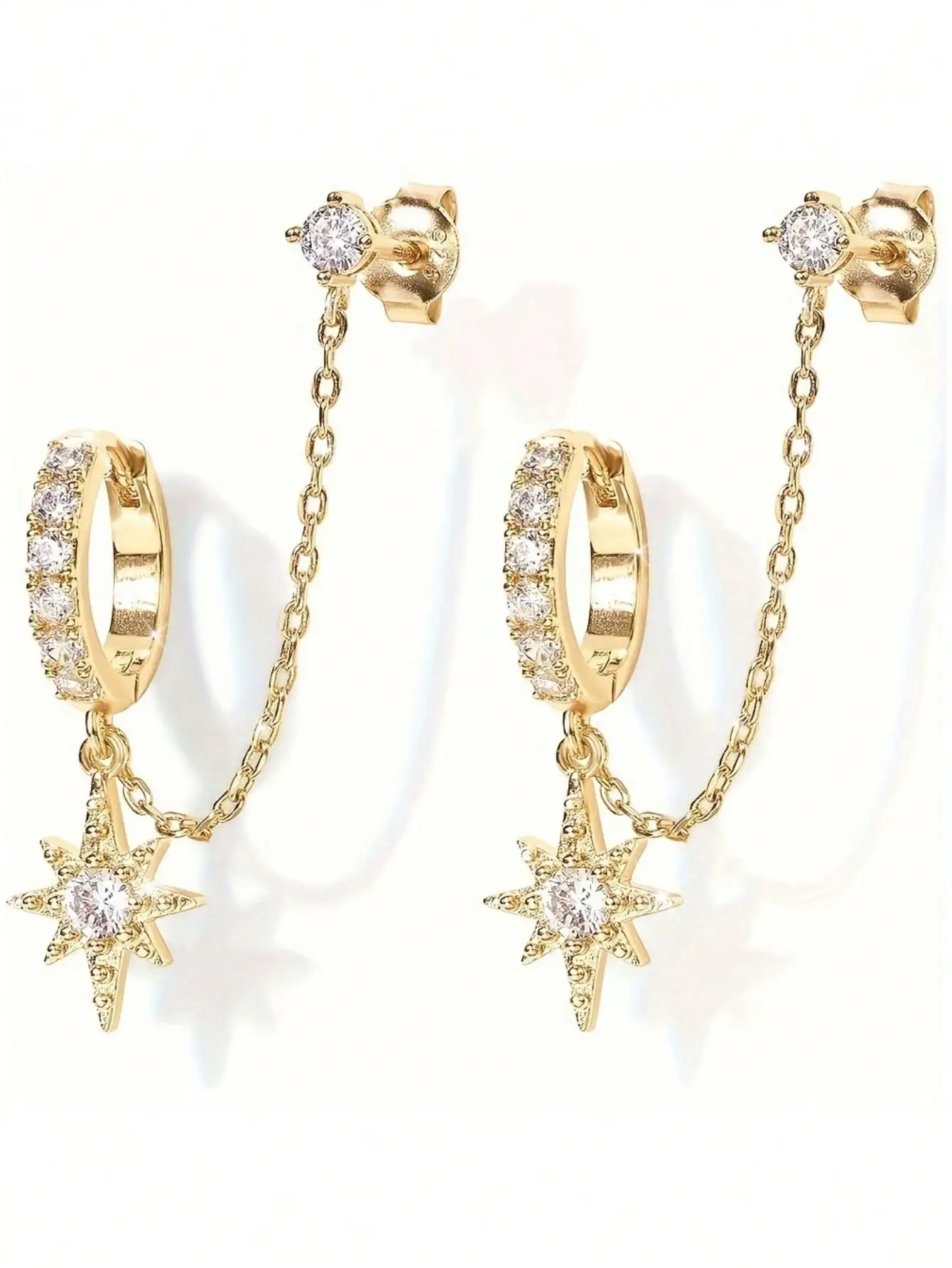 14K Gold Plated Star Chain Drop Earrings for Women, CZ Stud with Hoop & Dangle Design, Boho Fashion Jewelry
14K Gold Plated Star Chain Drop Earrings for Women, CZ Stud with Hoop & Dangle Design, Boho Fashion Jewelry
