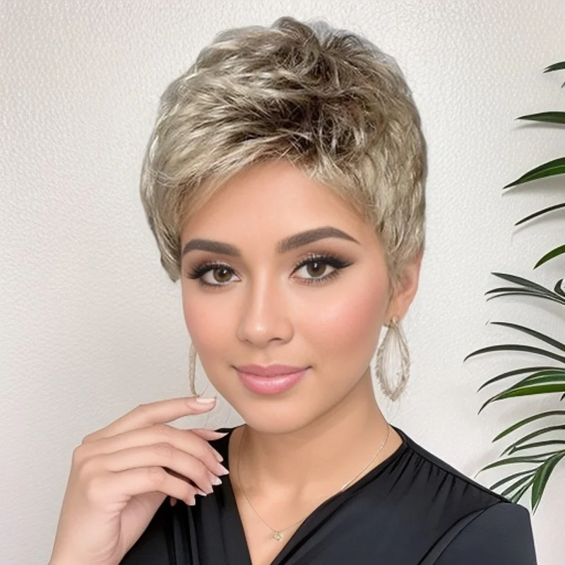 Pixie Cut Hairstyle Blonde Short Synthetic Wigs with Bangs for Women Natural Looking Mommy Daily Party Wig
Pixie Cut Hairstyle Blonde Short Synthetic Wigs with Bangs for Women Natural Looking Mommy Daily Party Wig