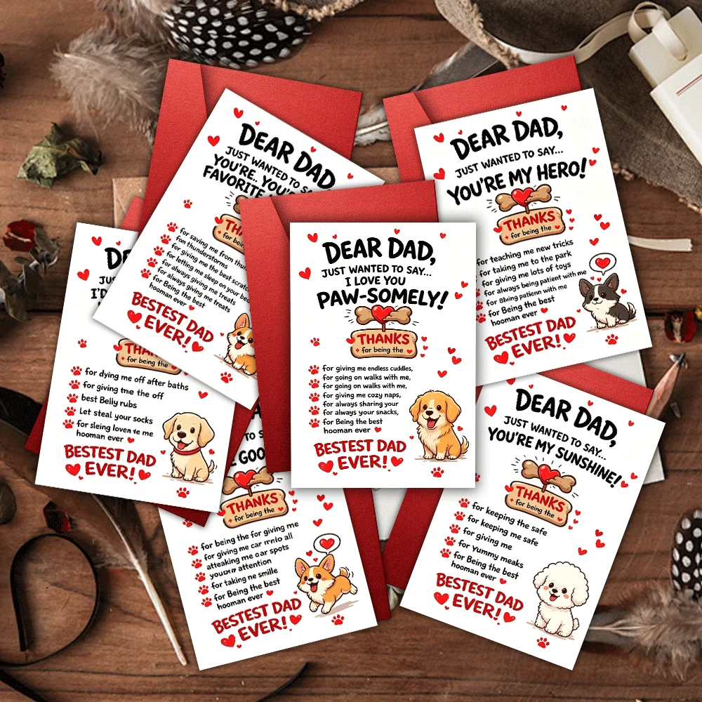 12sets (6 cards+6 red envelopes) Dog Dad Happy Father's Day Greeting Cards, 6 Cute Cartoon Puppy Designs, Funny Paw Themed Beste
12sets (6 cards+6 red envelopes) Dog Dad Happy Father's Day Greeting Cards, 6 Cute Cartoon Puppy Designs, Funny Paw Themed Beste