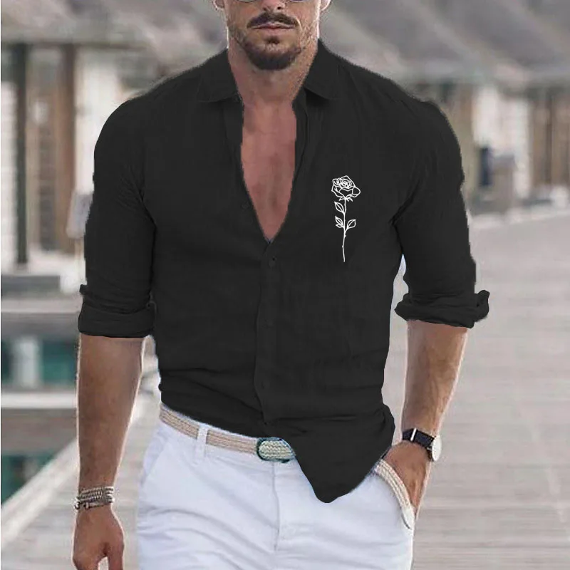 Shirt New Men's Summer Cotton And Linen Lapel Beach Shirt Long Sleeve Solid Color Hawaiian Holiday Clothing Rose Pattern Shirt
Shirt New Men's Summer Cotton And Linen Lapel Beach Shirt Long Sleeve Solid Color Hawaiian Holiday Clothing Rose Pattern Shirt