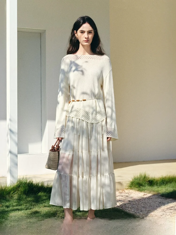 Women's Knitted Hollow out round Neck Top And Chiffon Skirt Set Spring Fashion Ensemble Casual Loose Fit Long Sleeve
Women's Knitted Hollow out round Neck Top And Chiffon Skirt Set Spring Fashion Ensemble Casual Loose Fit Long Sleeve