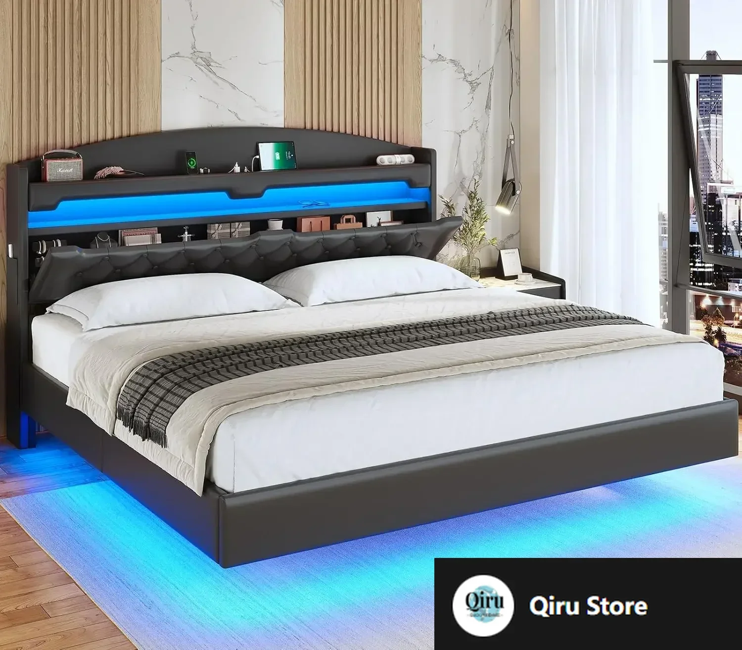 Floating Bed Frame King Hidden Storage Headboard, Floating LED Bed Frame,Upholstered Leather Platform Bed with Storage,Black
Floating Bed Frame King Hidden Storage Headboard, Floating LED Bed Frame,Upholstered Leather Platform Bed with Storage,Black