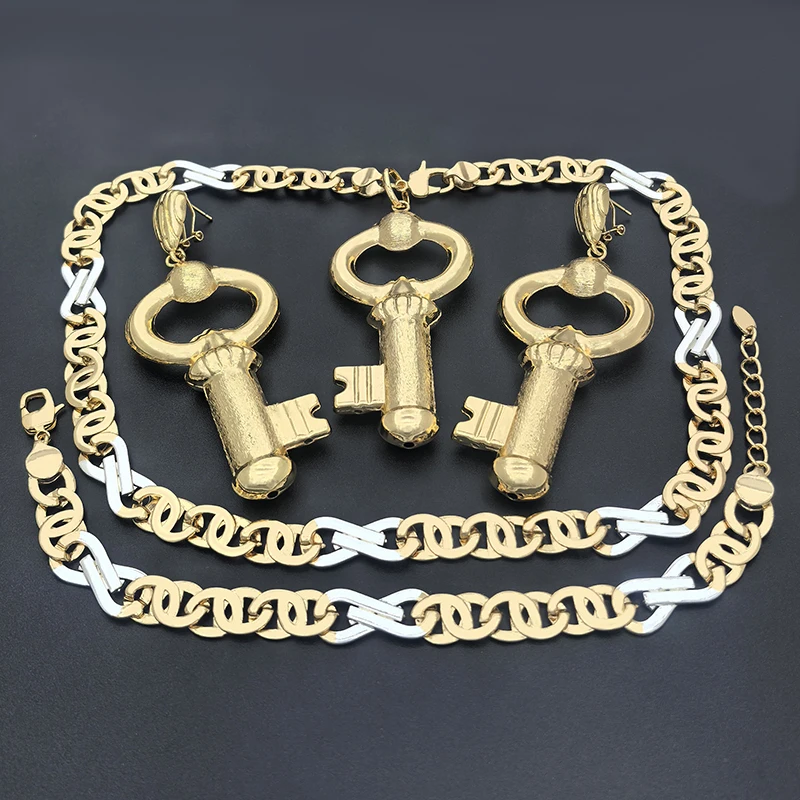 Necklace and Earrings Key Pendant Fashion Gold Plated Women Accessories Sets Jewelry Gift Trendy Party Engagement
Necklace and Earrings Key Pendant Fashion Gold Plated Women Accessories Sets Jewelry Gift Trendy Party Engagement