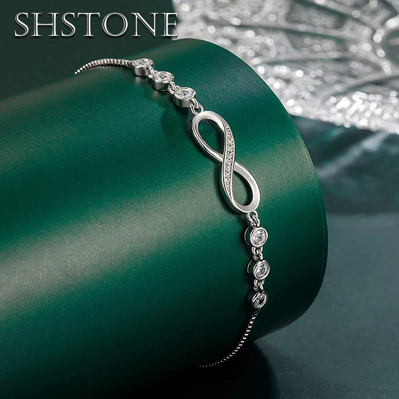 SHSTONE Korean New Luxury Crystal Infinity 8 Pendant Bracelet Women Endless Love Shiny Rhinestone 925 Sterling Silver Jewelry
SHSTONE Korean New Luxury Crystal Infinity 8 Pendant Bracelet Women Endless Love Shiny Rhinestone 925 Sterling Silver Jewelry