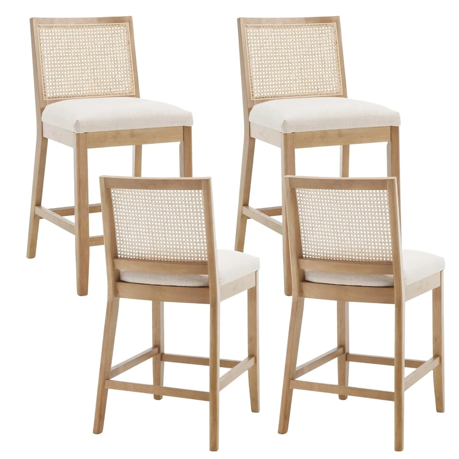 26in Counter Height Bar Stools Set Of 4 Mid Century Rattan Back Wood Legs Upholstered Linen Kitchen Home Bar Beige, Customized
26in Counter Height Bar Stools Set Of 4 Mid Century Rattan Back Wood Legs Upholstered Linen Kitchen Home Bar Beige, Customized