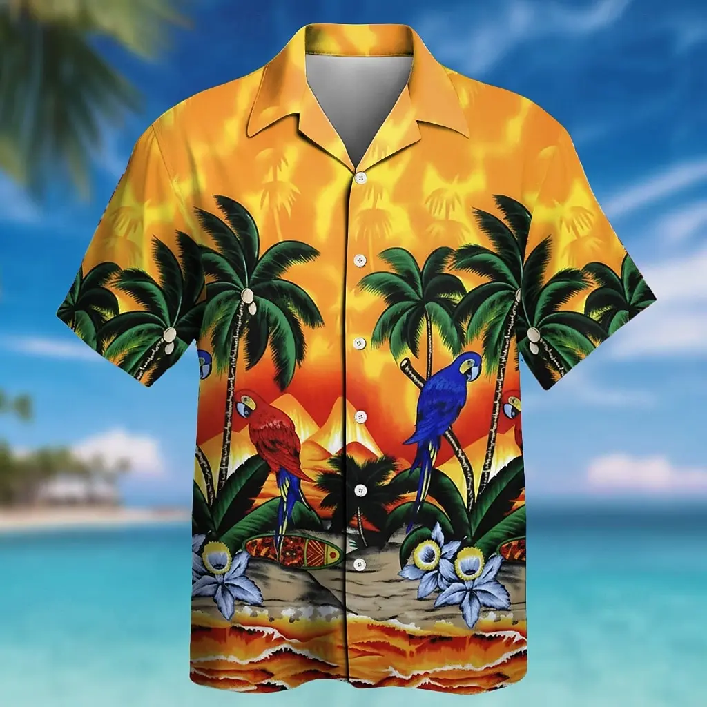 Men's Tropical Sunset Parrot Palm Tree Print Button Down Shirt, Casual Tops for Spring Summer Beachwear & Vacation Occasions
Men's Tropical Sunset Parrot Palm Tree Print Button Down Shirt, Casual Tops for Spring Summer Beachwear & Vacation Occasions