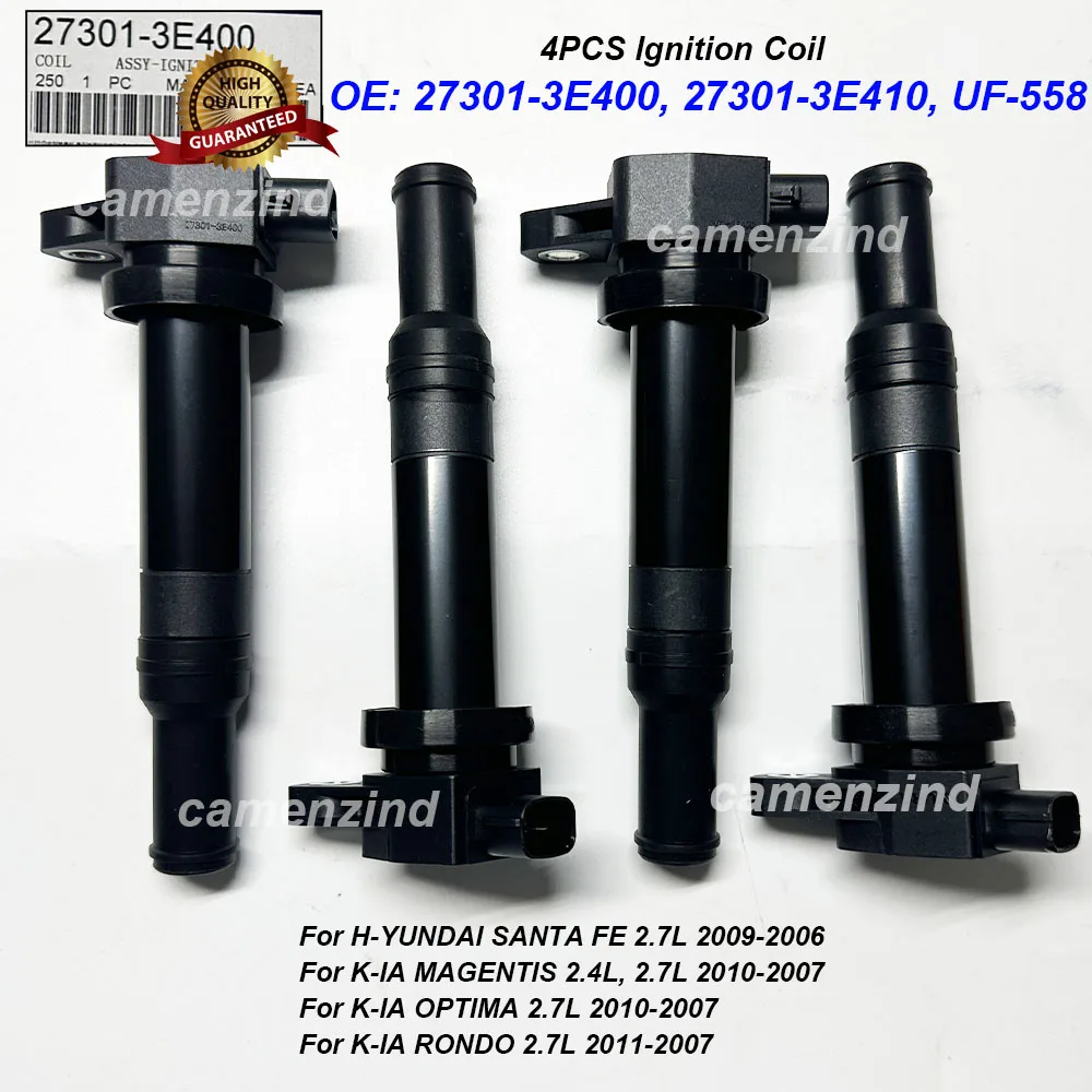 4PCS 27301-3E400 UF558 273013E400 5C1624 Ignition Coil For 2006-2010 H-yundai Santa Fe For K-ia Optima Rondo 2.7L V6
4PCS 27301-3E400 UF558 273013E400 5C1624 Ignition Coil For 2006-2010 H-yundai Santa Fe For K-ia Optima Rondo 2.7L V6