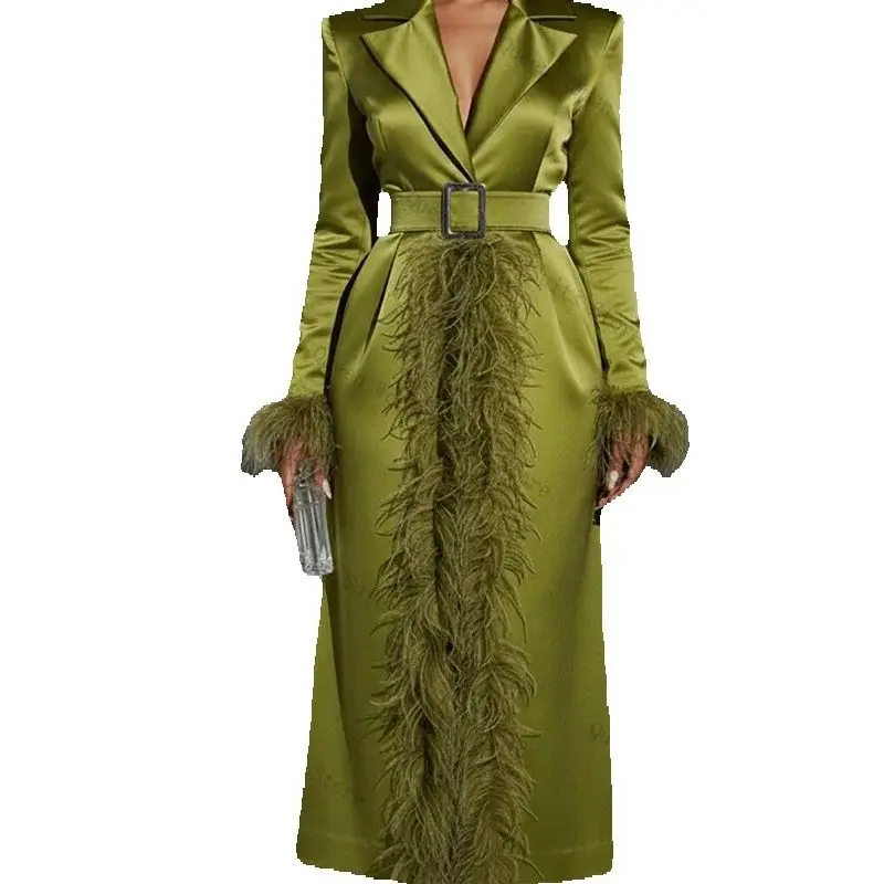 Satin Feather Women Suit 1 Piece Long Blazer Belted Prom Dress Ankle Length Formal Office Lady Jacket Wedding Coat Customized
Satin Feather Women Suit 1 Piece Long Blazer Belted Prom Dress Ankle Length Formal Office Lady Jacket Wedding Coat Customized