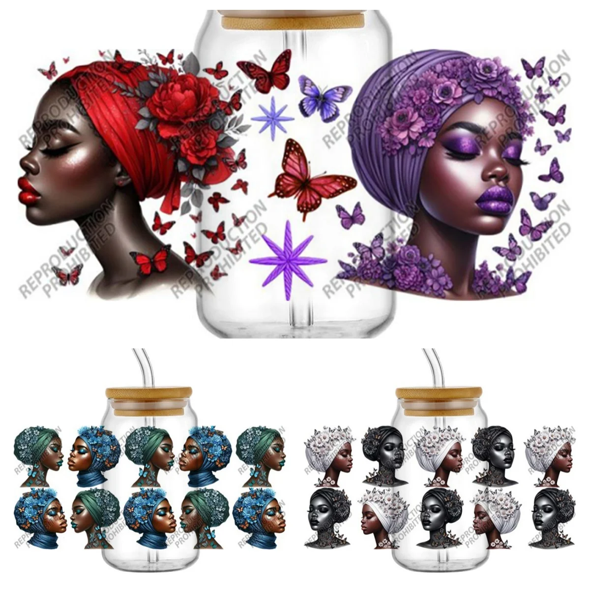 Melanin Black Woman Floral Headwrap Butterfly UV DTF Cup Wrap for 16oz Libbey Glasses DIY Mug Waterproof Transfer Stickers
Melanin Black Woman Floral Headwrap Butterfly UV DTF Cup Wrap for 16oz Libbey Glasses DIY Mug Waterproof Transfer Stickers