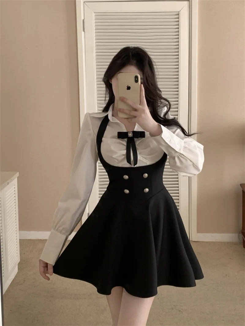 Sweet Hot Girl College Style Suit Women's Summer Turn-down Collar Shirt Halter Neck Short Dress Two-piece Set Female Clothes
Sweet Hot Girl College Style Suit Women's Summer Turn-down Collar Shirt Halter Neck Short Dress Two-piece Set Female Clothes