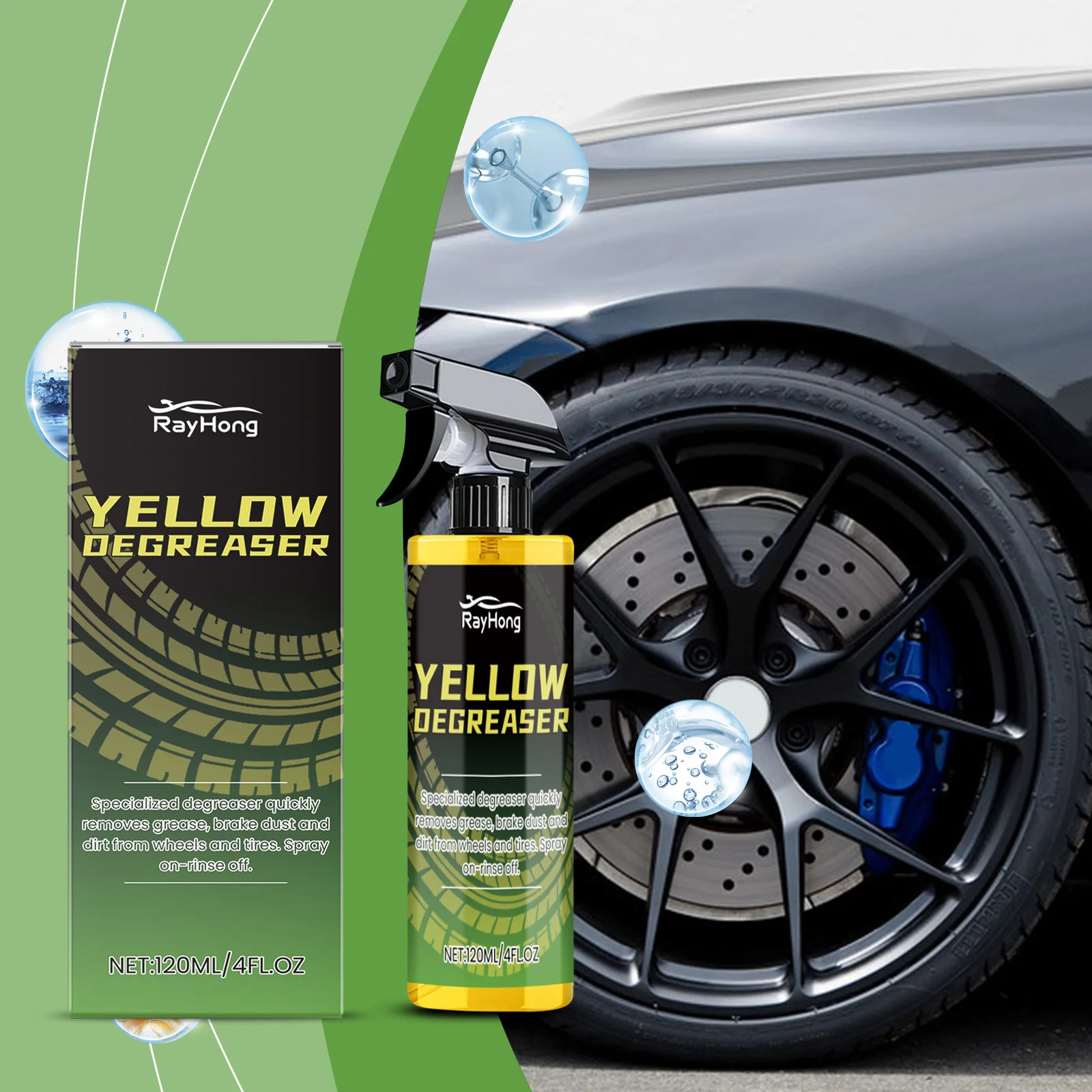 120ml Wheel & Tire Cleaner Spray - Helps Remove Stubborn Stains & Restore Shine, Safe for Alloy Rims Rubber Tires, Non-Corrosive
120ml Wheel & Tire Cleaner Spray - Helps Remove Stubborn Stains & Restore Shine, Safe for Alloy Rims Rubber Tires, Non-Corrosive
