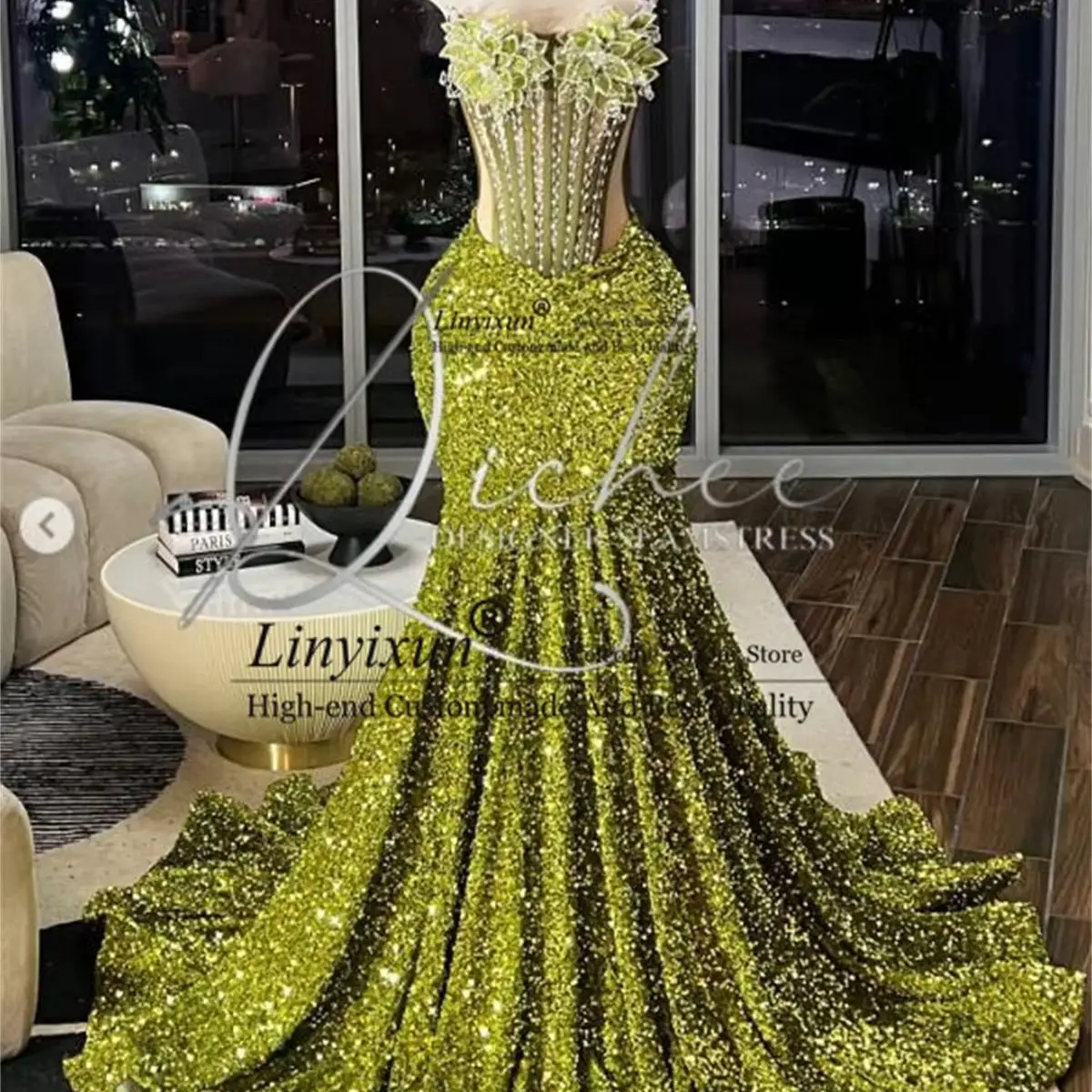 Glitter Beaded Sequins Prom Dress For Black Girl Rhinestones Floars Evening Party Gown Sexy Long Customized robes de soirée
Glitter Beaded Sequins Prom Dress For Black Girl Rhinestones Floars Evening Party Gown Sexy Long Customized robes de soirée