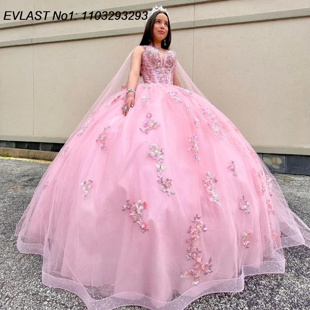 EVLAST блестящее розовое платье Quinceanera по индивидуальному заказу, бальное платье с блестками, аппликация, бисер, накидка, корсет Sweet 16, Vestido De 15 Anos E1Q384
EVLAST блестящее розовое платье Quinceanera по индивидуальному заказу, бальное платье с блестками, аппликация, бисер, накидка, корсет Sweet 16, Vestido De 15 Anos E1Q384
