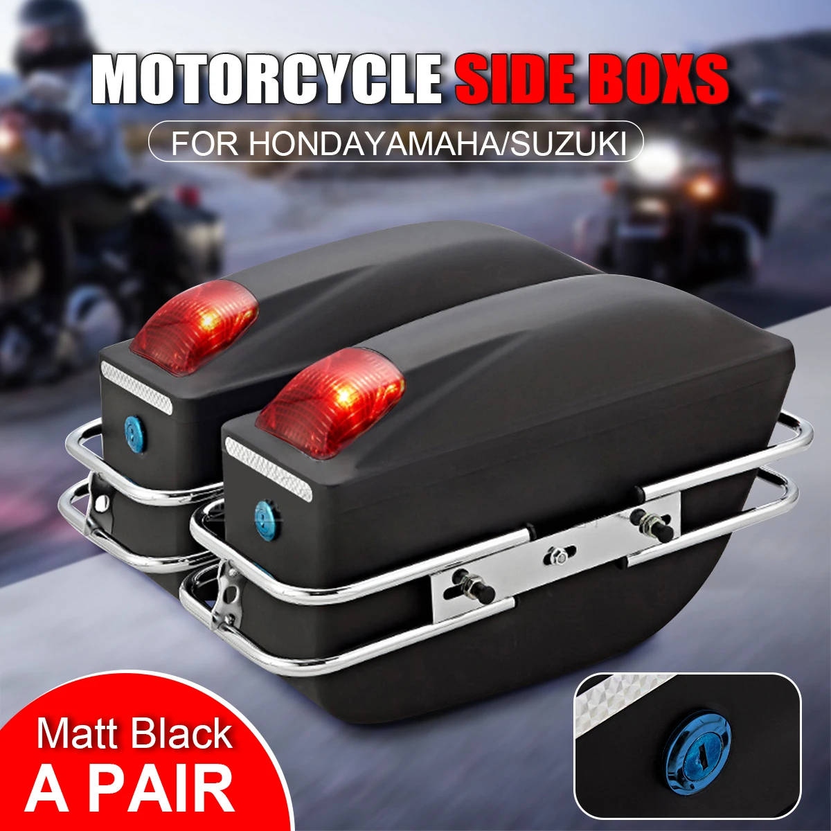 A Pair of Matte Black Motorcycle Charter Trunk, Large Universal Side Box, Side Box, Hanging Box with Lights, Rear Package
A Pair of Matte Black Motorcycle Charter Trunk, Large Universal Side Box, Side Box, Hanging Box with Lights, Rear Package