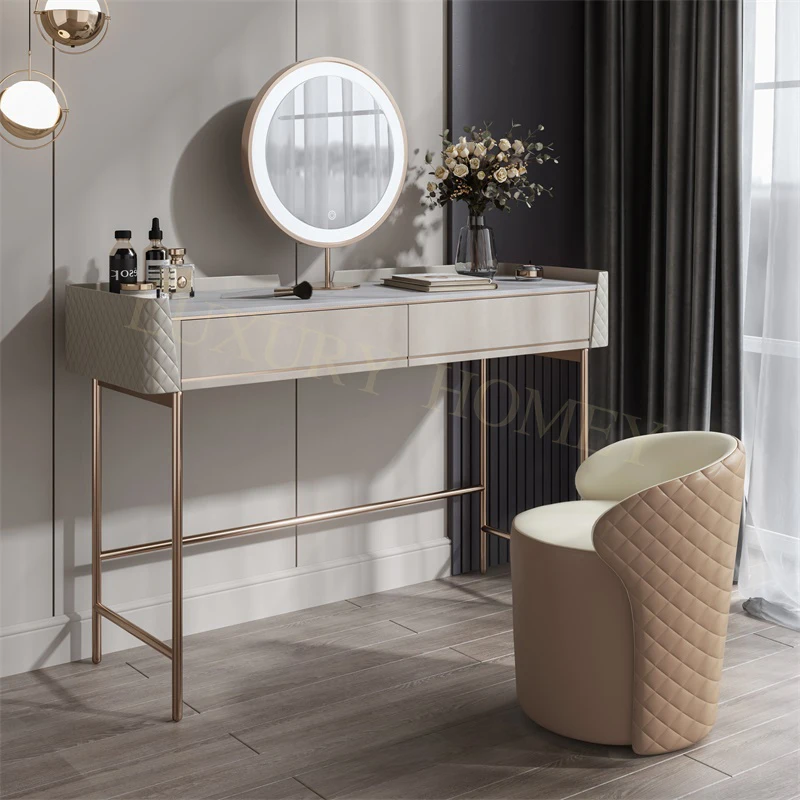 Nordic With cabinet dressing table with mirror and stool Dressing table with LED mirrors Golden Iron Dresser
Nordic With cabinet dressing table with mirror and stool Dressing table with LED mirrors Golden Iron Dresser