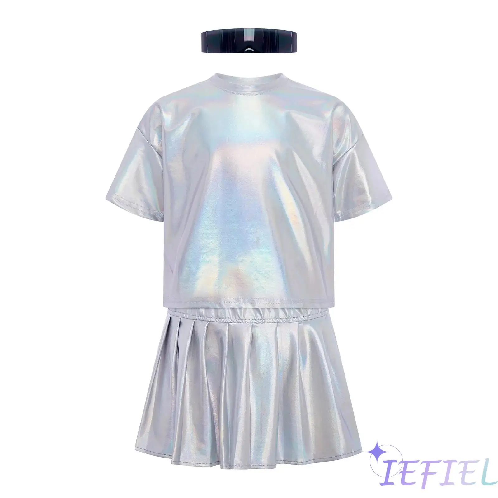 Kids Girls Hip-Hop Performance Costume Street Jazz Dance Metallic Outfit Round Neck Short Sleeve T-Shirt with Pleated Skirt
Kids Girls Hip-Hop Performance Costume Street Jazz Dance Metallic Outfit Round Neck Short Sleeve T-Shirt with Pleated Skirt