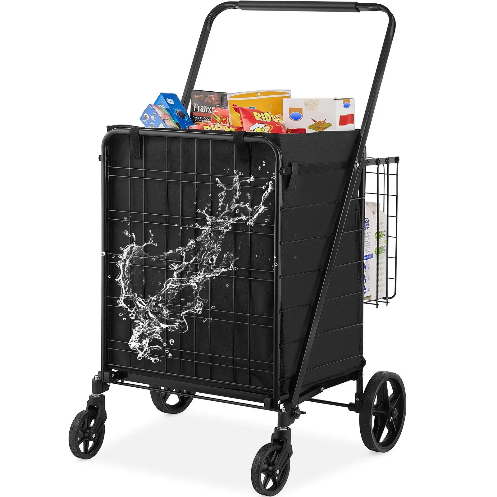 Folding shopping cart, removable waterproof lining, 330 lb capacity, dual baskets, 360° swivel wheels, metal mesh base
Folding shopping cart, removable waterproof lining, 330 lb capacity, dual baskets, 360° swivel wheels, metal mesh base