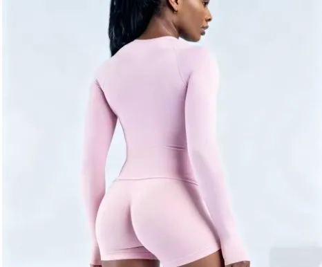 D L0G0 df 2Pcs Seamless Fitness Set Long Sleeve Top High Waist Yoga Shorts Women Sport Suit
D L0G0 df 2Pcs Seamless Fitness Set Long Sleeve Top High Waist Yoga Shorts Women Sport Suit