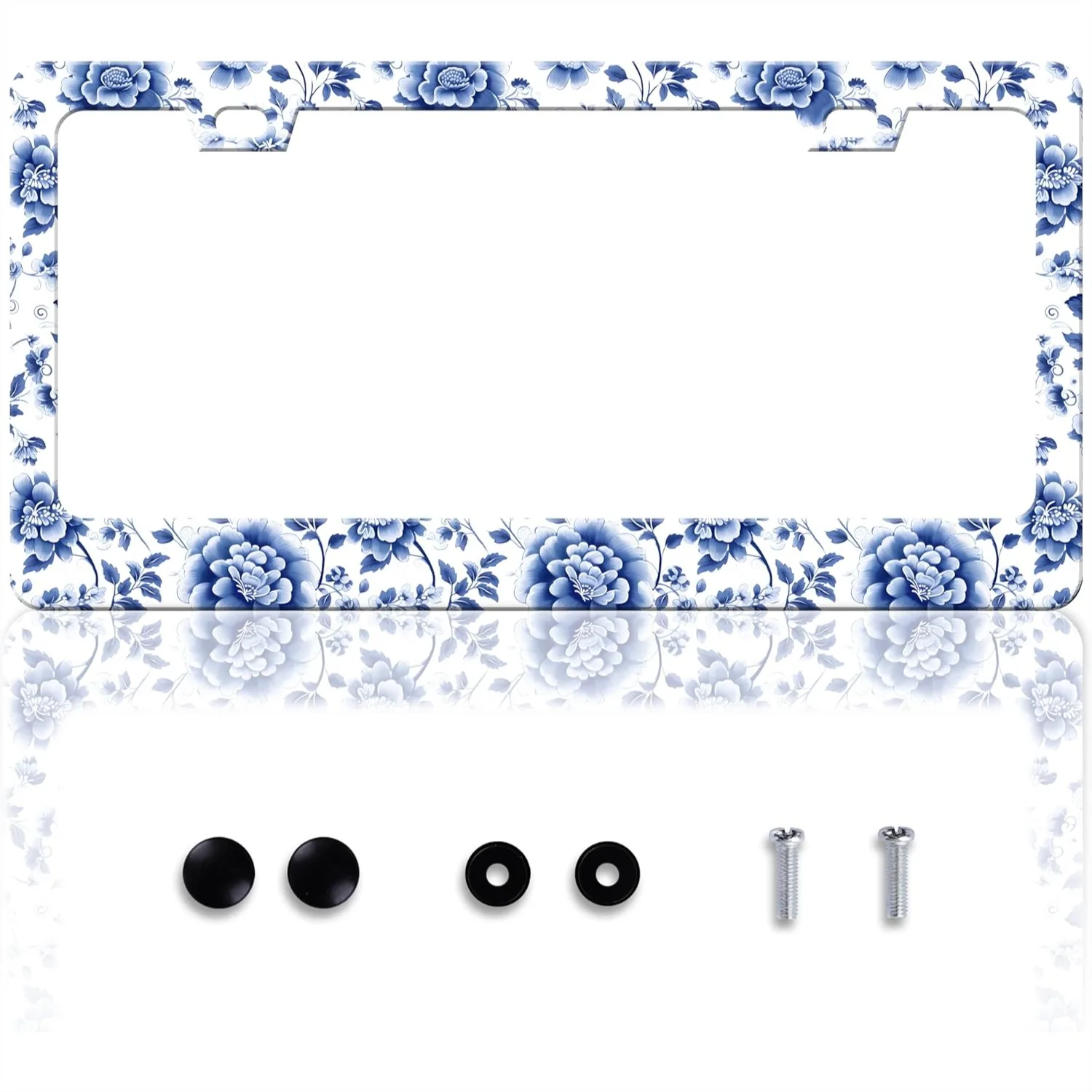 Blue White Porcelain Flowers License Plate Frame Stainless Steel 6x12 Inches with Screws for USA Canada
Blue White Porcelain Flowers License Plate Frame Stainless Steel 6x12 Inches with Screws for USA Canada