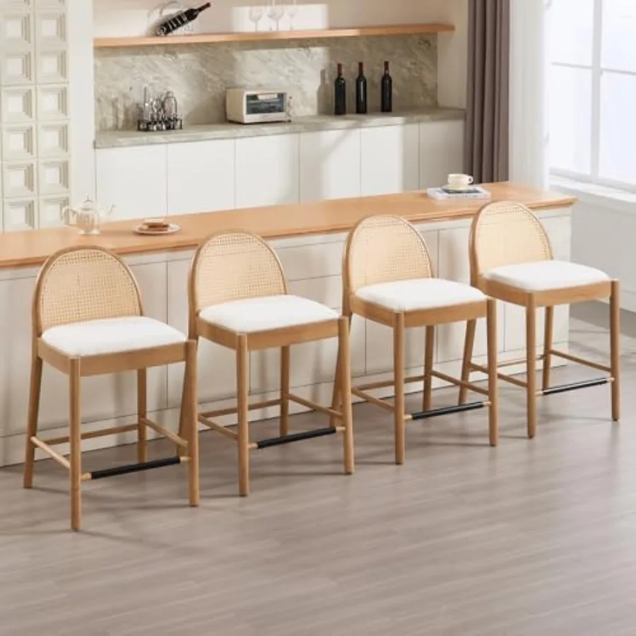Modern Counter Stools Set of 4, 26 Inches Counter Height Bar Stools with Rattan Backrests and Wood Legs, Upholstered Sherpa Kit
Modern Counter Stools Set of 4, 26 Inches Counter Height Bar Stools with Rattan Backrests and Wood Legs, Upholstered Sherpa Kit