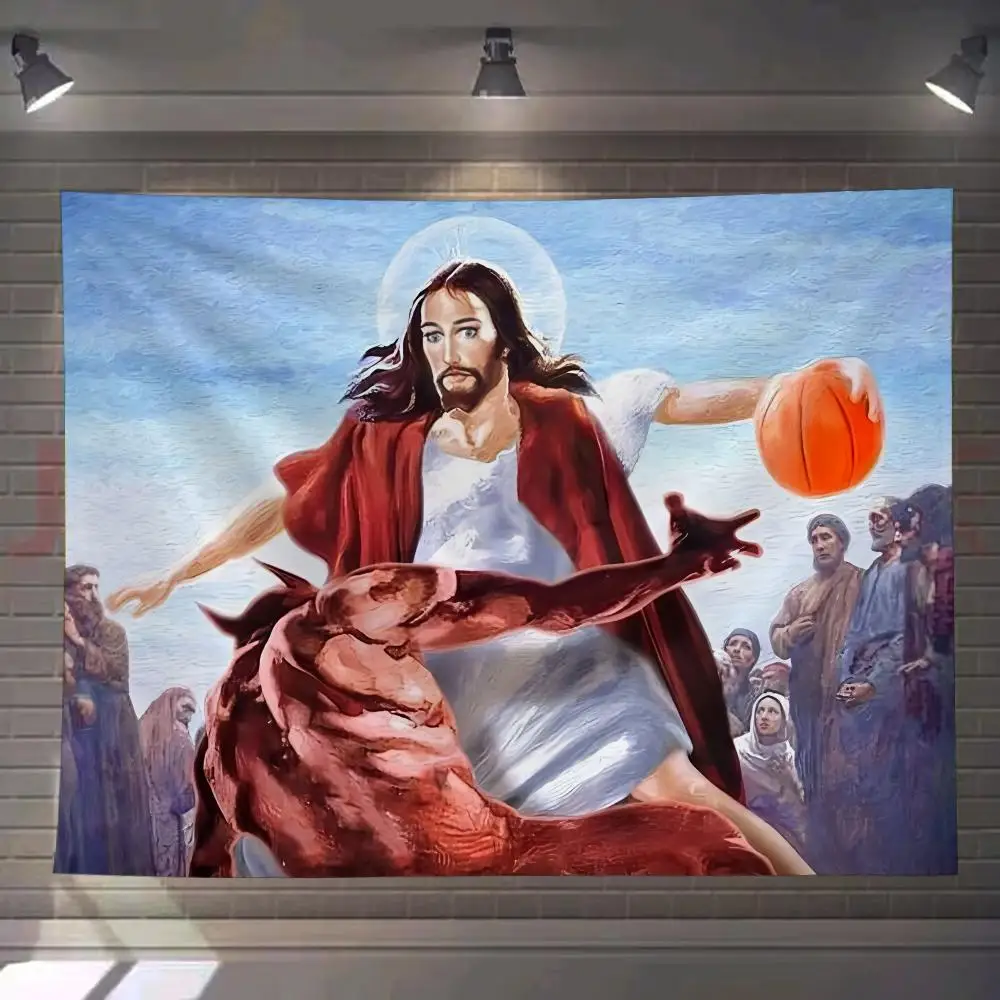 Jesus Play Basketball Funny Tapestry Custom Living Bedroom Party Dormitory Interior Wall Bohemian Decoration Attached Clip
Jesus Play Basketball Funny Tapestry Custom Living Bedroom Party Dormitory Interior Wall Bohemian Decoration Attached Clip