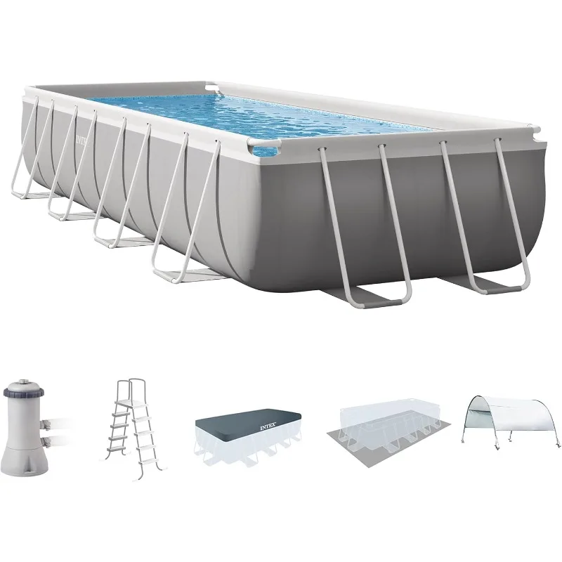 Intex 16 Foot by 42 inches Frame Rectangular Above Ground Swimming Pool Set with Filter Pump, Ladder, Ground Cloth, Protective Canopy, and Pool Cover
Intex 16 Foot by 42 inches Frame Rectangular Above Ground Swimming Pool Set with Filter Pump, Ladder, Ground Cloth, Protective Canopy, and Pool Cover