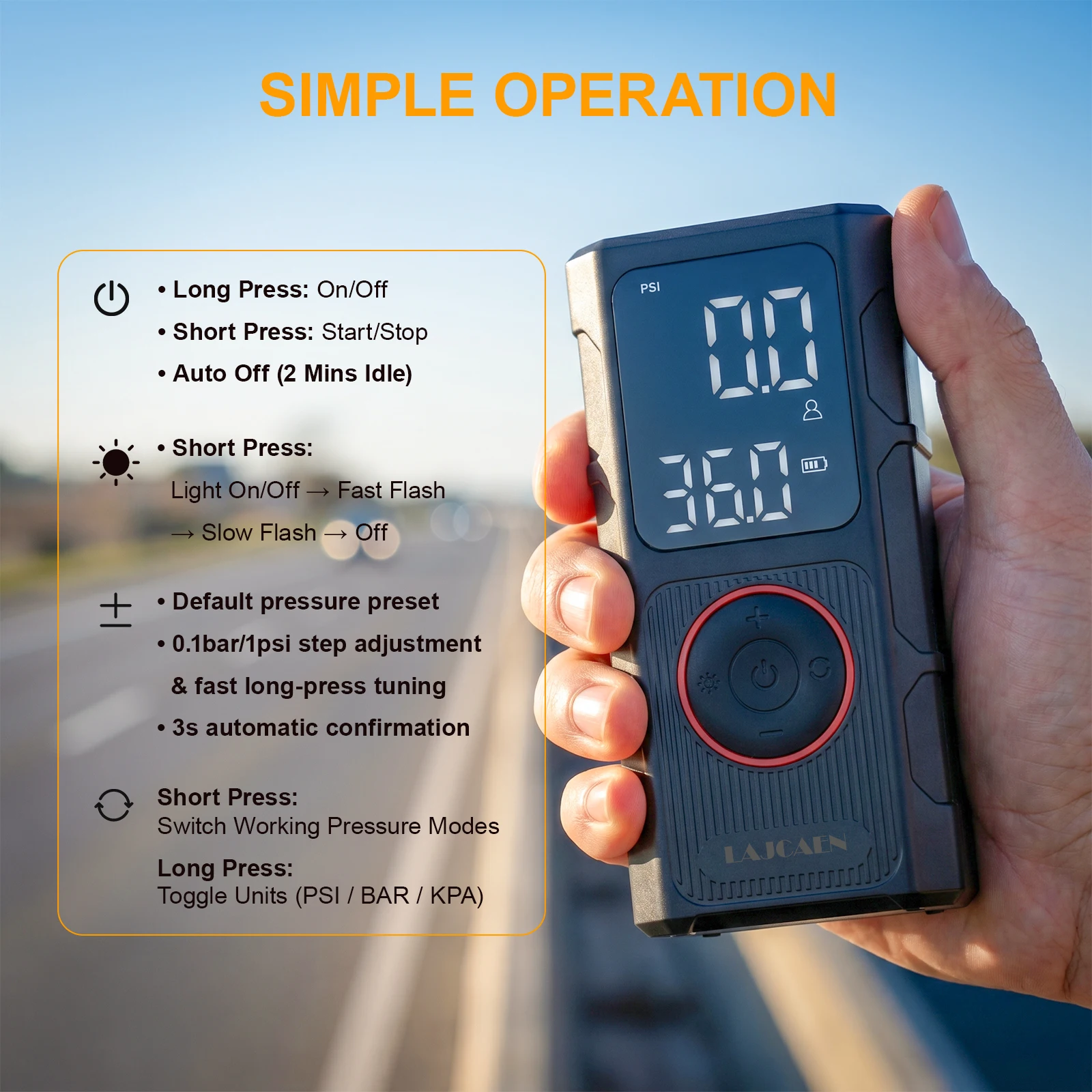 Rechargeable Handheld Tire Inflator 3 Pressure Units Preset Inflation for Car Bike Motorcycle
Rechargeable Handheld Tire Inflator 3 Pressure Units Preset Inflation for Car Bike Motorcycle