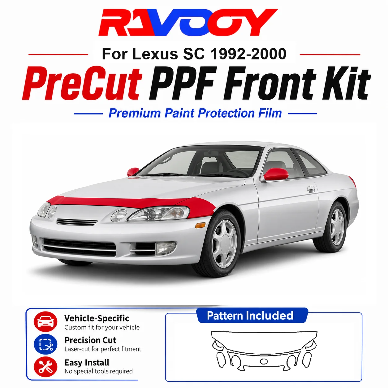 8.5mil TPU Precut PPF Kit For Lexus SC 1992-2000 - Hood, Partial Fenders & Full Mirror Set - Self-Healing Gloss Clear Bra Film
8.5mil TPU Precut PPF Kit For Lexus SC 1992-2000 - Hood, Partial Fenders & Full Mirror Set - Self-Healing Gloss Clear Bra Film