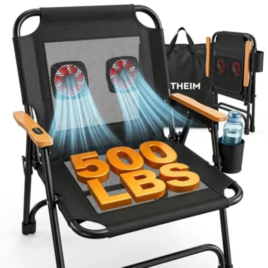Camping Chair with Fan Dual Cooling Fans 500 lbs Heavy Duty Folding Chair Breathable Mesh Back Wooden Armrests Cup Holder and C
Camping Chair with Fan Dual Cooling Fans 500 lbs Heavy Duty Folding Chair Breathable Mesh Back Wooden Armrests Cup Holder and C