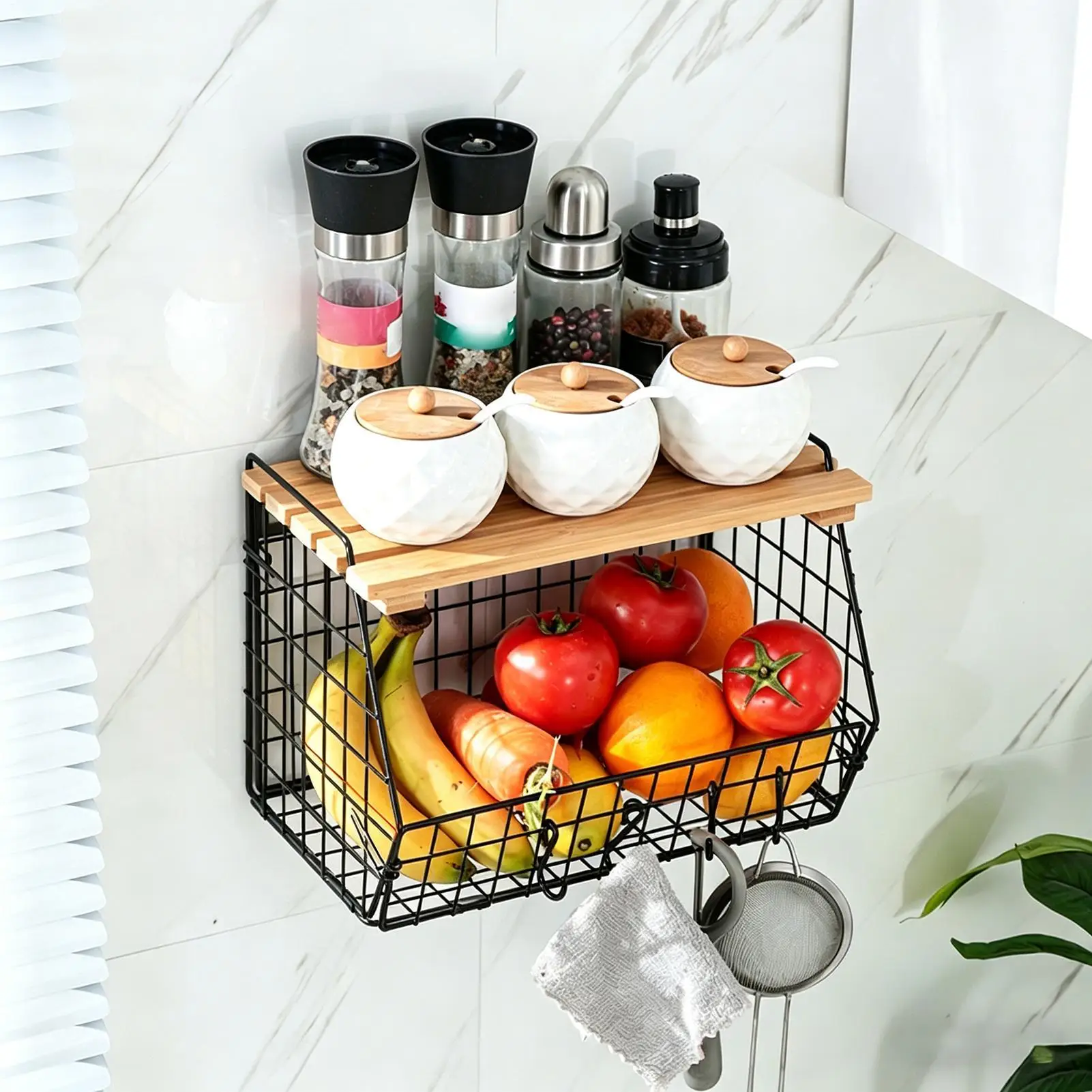 Wall Mounted Wire Basket Stackable Under Sink Iron with Wood Lid Wire Organizing Bin for Produce Potatoes Fruits Snacks
Wall Mounted Wire Basket Stackable Under Sink Iron with Wood Lid Wire Organizing Bin for Produce Potatoes Fruits Snacks