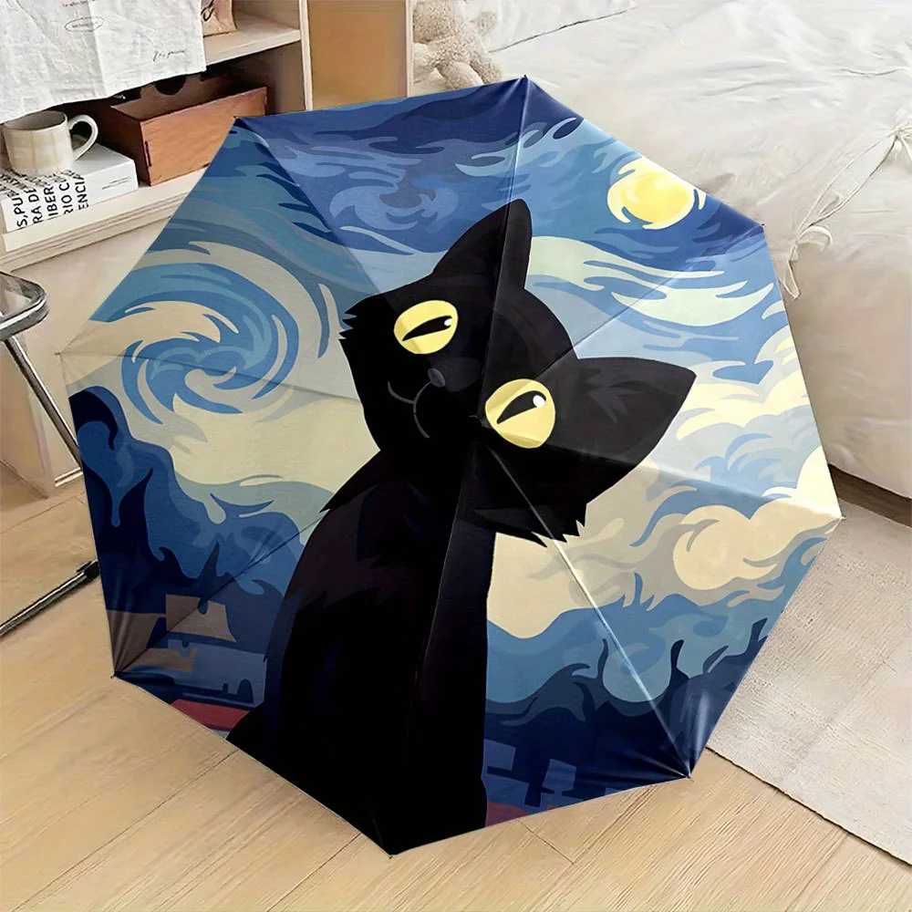 A Compact Folding Umbrella Featuring a Black Cat Against a Swirling Night Sky Reminiscent of Van Gogh. It'S a Convenient Outdo
A Compact Folding Umbrella Featuring a Black Cat Against a Swirling Night Sky Reminiscent of Van Gogh. It'S a Convenient Outdo