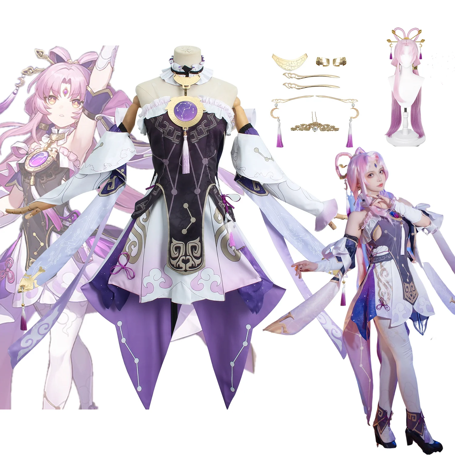 Honkai Star Rail Fu Xuan Cosplay Full Set Dress Wig Shoes Props Cute Anime Girl Costume for Halloween Carnival Anime Convention
Honkai Star Rail Fu Xuan Cosplay Full Set Dress Wig Shoes Props Cute Anime Girl Costume for Halloween Carnival Anime Convention