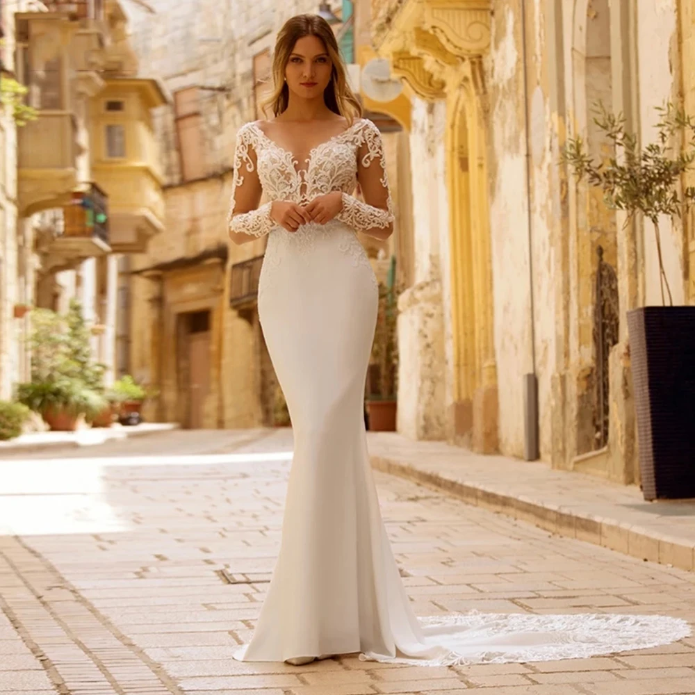 Beautiful Elegant Sexy Lace Deep V Neck White Mermaid Slimming Fascinating Mopping Wedding Dresses Long Sleeves Bridal Gown 2023
Beautiful Elegant Sexy Lace Deep V Neck White Mermaid Slimming Fascinating Mopping Wedding Dresses Long Sleeves Bridal Gown 2023