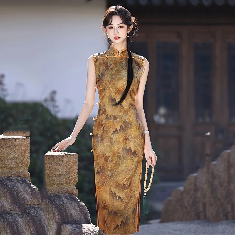 Женское платье в китайском стиле, атласное платье с принтом, элегантное весенне-летнее платье без рукавов, длинное вечернее платье Qipao
Женское платье в китайском стиле, атласное платье с принтом, элегантное весенне-летнее платье без рукавов, длинное вечернее платье Qipao