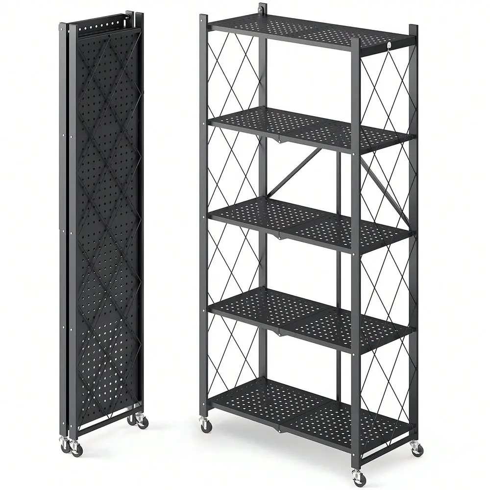 4 5 Tier Foldable Storage Shelves With Wheels, Large Capacity Shelving Unit, Freestanding Metal Wire Shelf Rack, No Assembly Or
4 5 Tier Foldable Storage Shelves With Wheels, Large Capacity Shelving Unit, Freestanding Metal Wire Shelf Rack, No Assembly Or