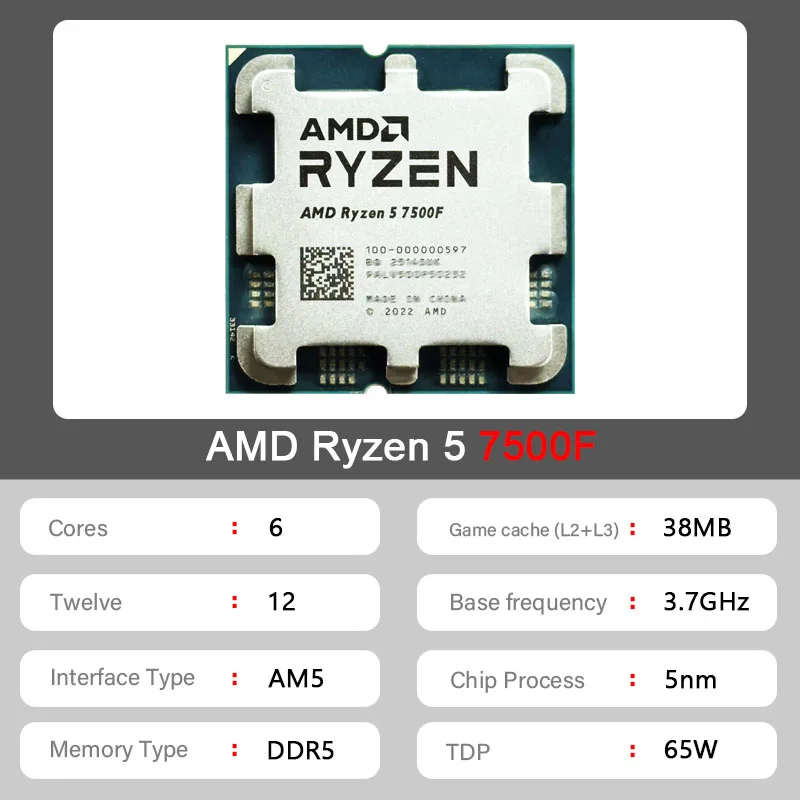 AMD Ryzen 5 7500F R5 7500F Новый 3,7 ГГц 5 нм L3 = 32 м 100-000001015 Розетка AM5 Лоток, но без кулера
AMD Ryzen 5 7500F R5 7500F Новый 3,7 ГГц 5 нм L3 = 32 м 100-000001015 Розетка AM5 Лоток, но без кулера