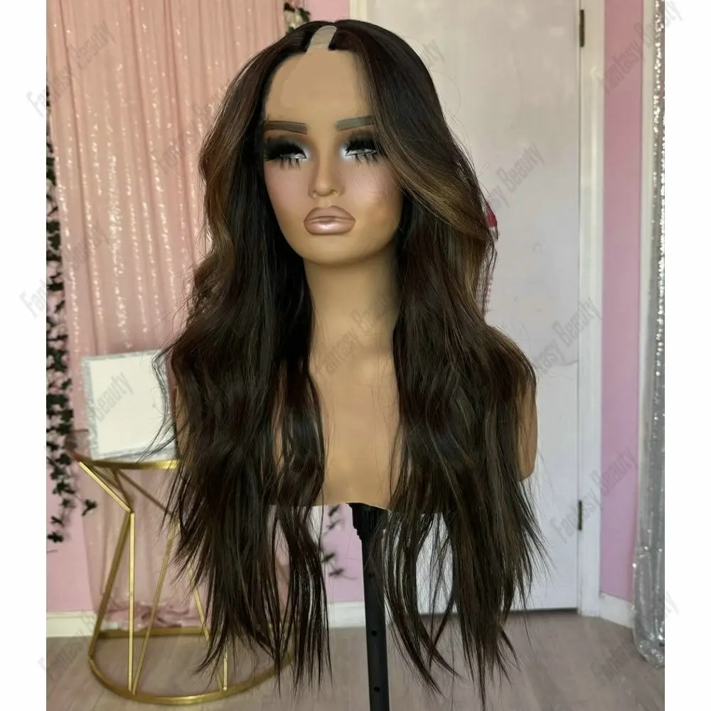 Light Brown Hightlight Long Wavy Human Hair 1x4 Middle V Part Wigs for Black Women Dark Brown Glueless with Clips Adjustable
Light Brown Hightlight Long Wavy Human Hair 1x4 Middle V Part Wigs for Black Women Dark Brown Glueless with Clips Adjustable