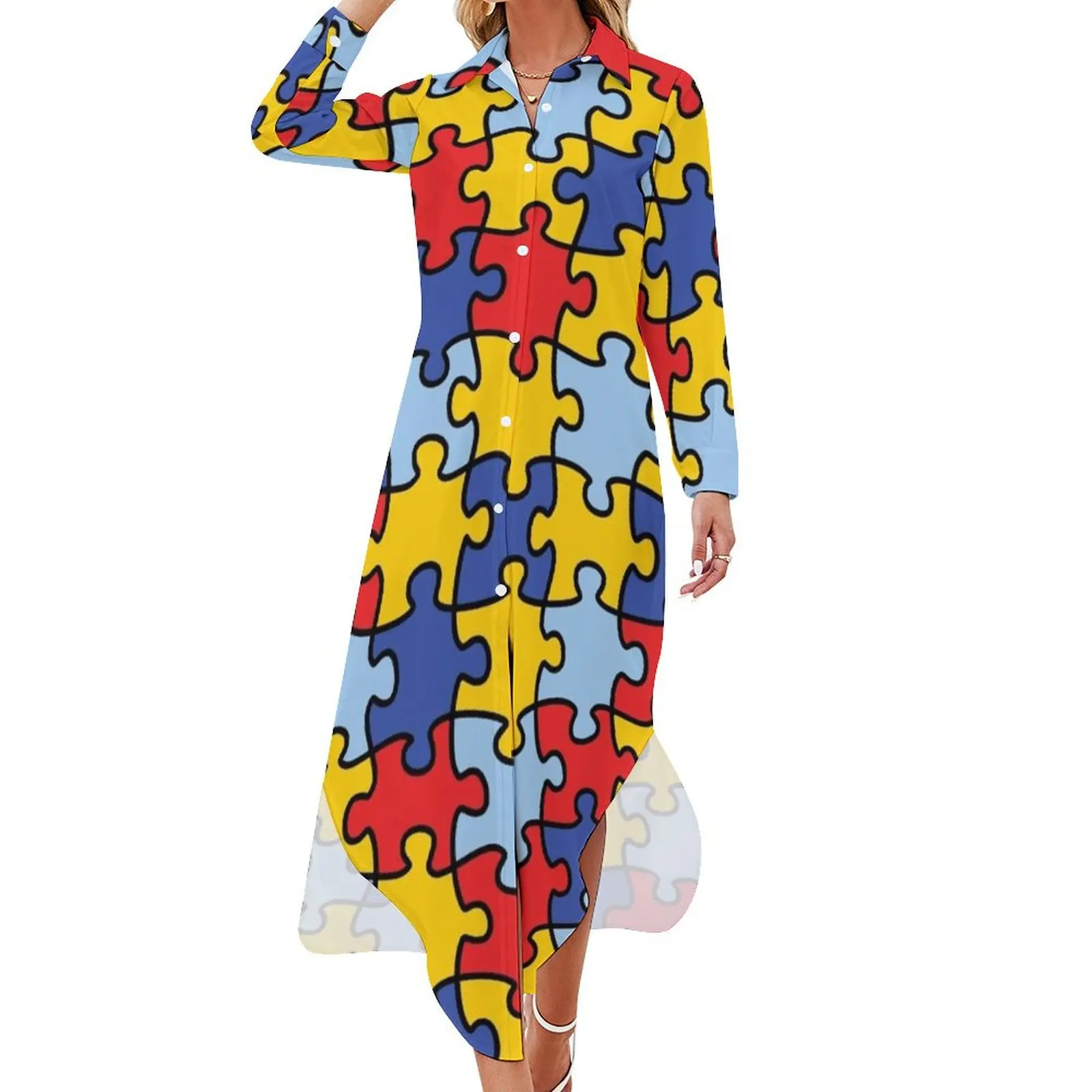 Autism Awareness Puzzle Pattern Long Sleeved Shirt Dress women party dresses women's evening dresses
Autism Awareness Puzzle Pattern Long Sleeved Shirt Dress women party dresses women's evening dresses