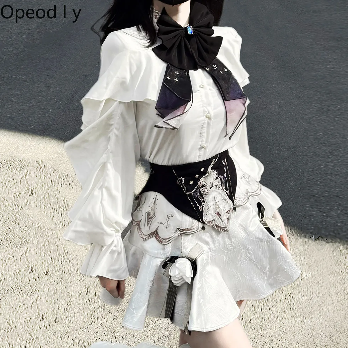 White Gothic Dress Skirt Set 2026 Spring Court Style Long-sleeved Top Shirt and Long Fishtail Skirt Waist Seal Set Women Outfits
White Gothic Dress Skirt Set 2026 Spring Court Style Long-sleeved Top Shirt and Long Fishtail Skirt Waist Seal Set Women Outfits