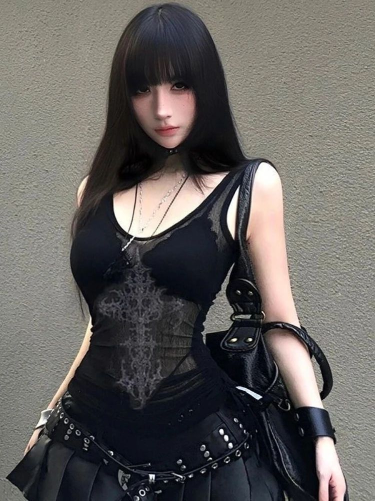 Streetwear Vintage Gothic Tank Top Y2k Aesthetic Black Print Grunge Slim Fit Camisole Women Harajuku Punk Sun Protection Tanks
Streetwear Vintage Gothic Tank Top Y2k Aesthetic Black Print Grunge Slim Fit Camisole Women Harajuku Punk Sun Protection Tanks