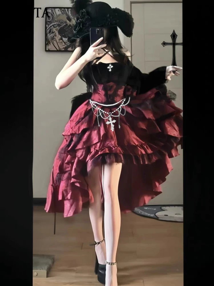 Gothic Lolita Style Cross Lace Vest with Dark Pattern and Burgundy Pull-Up Skirt Sets Off-Shoulder Vest and High-Waisted Skirt
Gothic Lolita Style Cross Lace Vest with Dark Pattern and Burgundy Pull-Up Skirt Sets Off-Shoulder Vest and High-Waisted Skirt