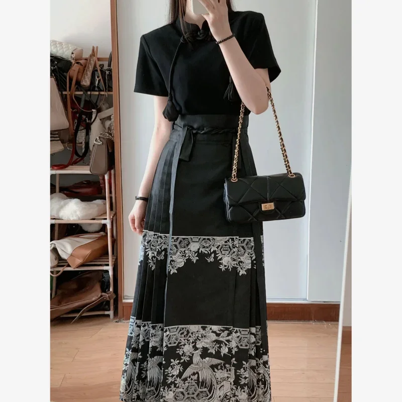 New Summer Elegant Black Hanfu Dresses Suit Short Sleeve Shirt Horse Face Skirt Female Chinese Dress Traditional Casual Clothing
New Summer Elegant Black Hanfu Dresses Suit Short Sleeve Shirt Horse Face Skirt Female Chinese Dress Traditional Casual Clothing