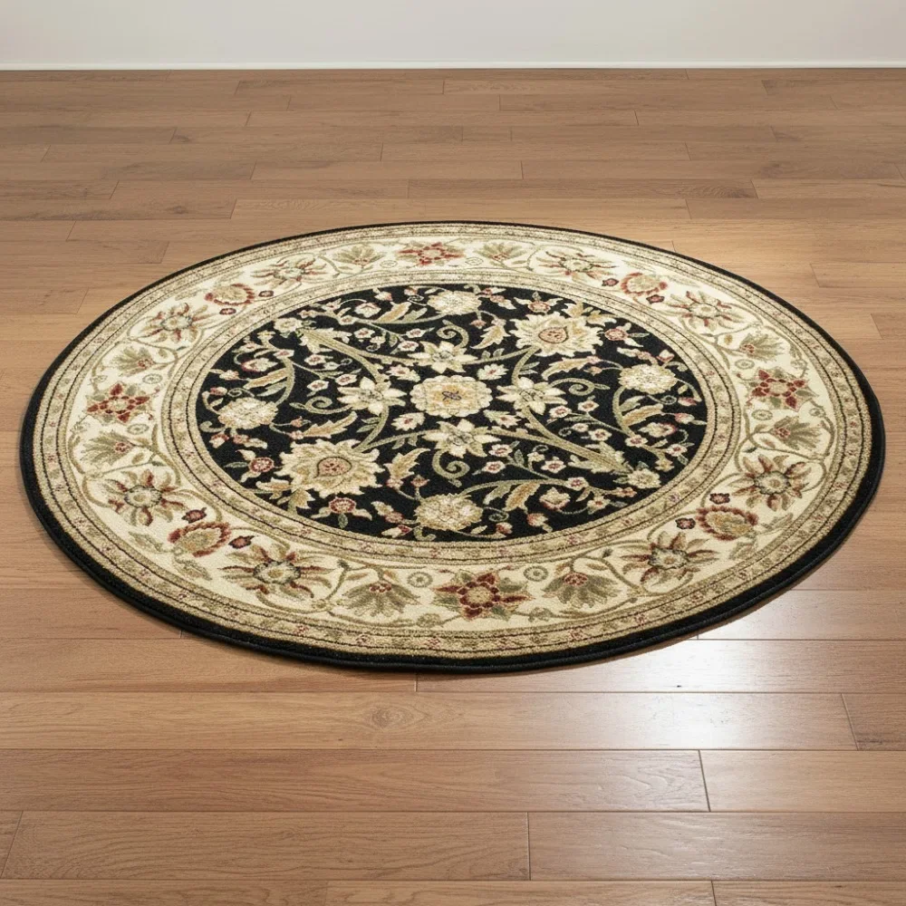 Traditional Oriental Round Area Rug - 5'3" Black Ivory, Non-Shedding Easy Care for Living Room Bedroom
Traditional Oriental Round Area Rug - 5'3" Black Ivory, Non-Shedding Easy Care for Living Room Bedroom