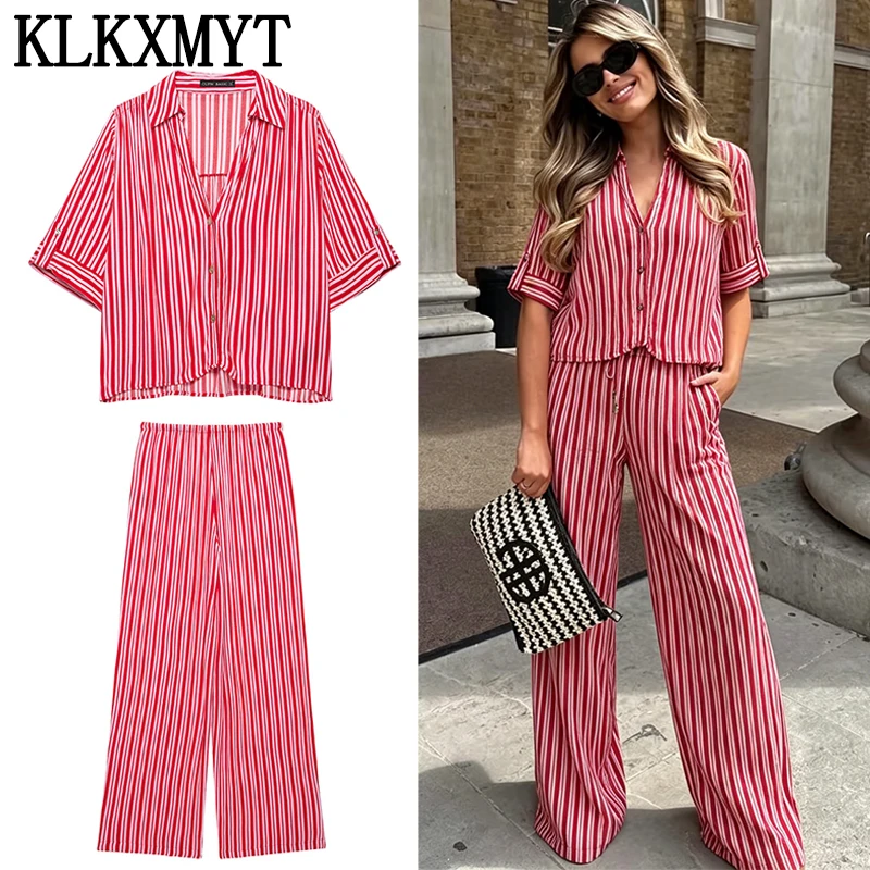 KLKXMYT Chic Stripe Pants Set Women Half Sleeve Shirt Top Loose Trousers Suits 2026 Spring Summer Street Casual Woman Outfits
KLKXMYT Chic Stripe Pants Set Women Half Sleeve Shirt Top Loose Trousers Suits 2026 Spring Summer Street Casual Woman Outfits 