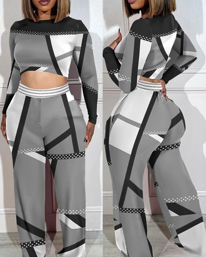 Pants Set New 2023 Hot Selling Fashion Autumn Round Neck Long Sleeve Geometric Print Color Block Top and Wide Leg Pants Set
Pants Set New 2023 Hot Selling Fashion Autumn Round Neck Long Sleeve Geometric Print Color Block Top and Wide Leg Pants Set