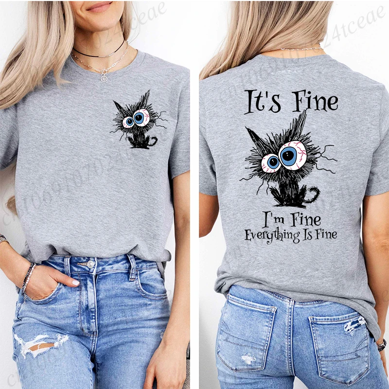 Женская футболка Everything Is Fine, топы с принтом черного кота, мягкая дышащая футболка с круглым вырезом и короткими рукавами, забавные топы в необычном стиле унисекс
Женская футболка Everything Is Fine, топы с принтом черного кота, мягкая дышащая футболка с круглым вырезом и короткими рукавами, забавные топы в необычном стиле унисекс