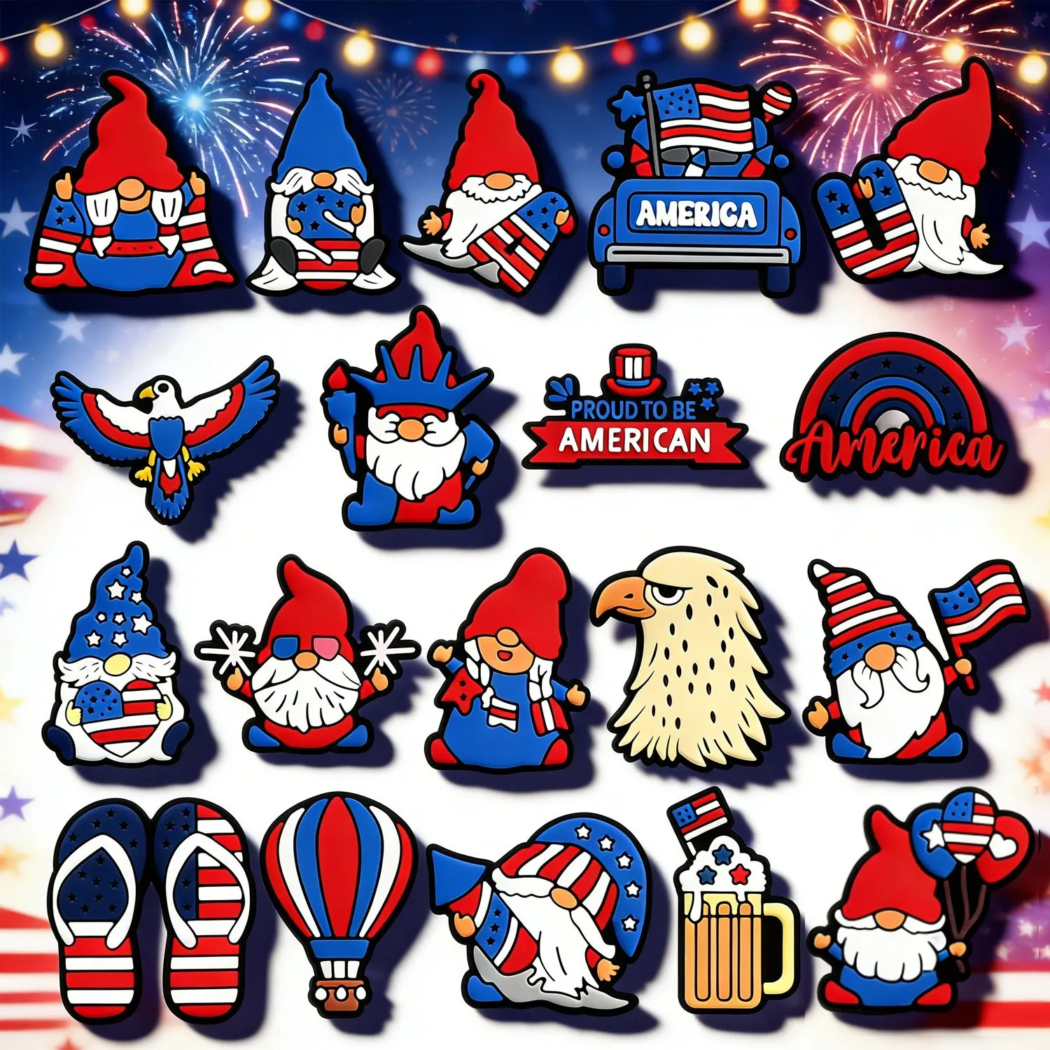 19Pcs Independence Day & 250Pcs National Day Shoe Charms, Removable PVC Decorations, DIY Accessories for Sandals Bags
19Pcs Independence Day & 250Pcs National Day Shoe Charms, Removable PVC Decorations, DIY Accessories for Sandals Bags
